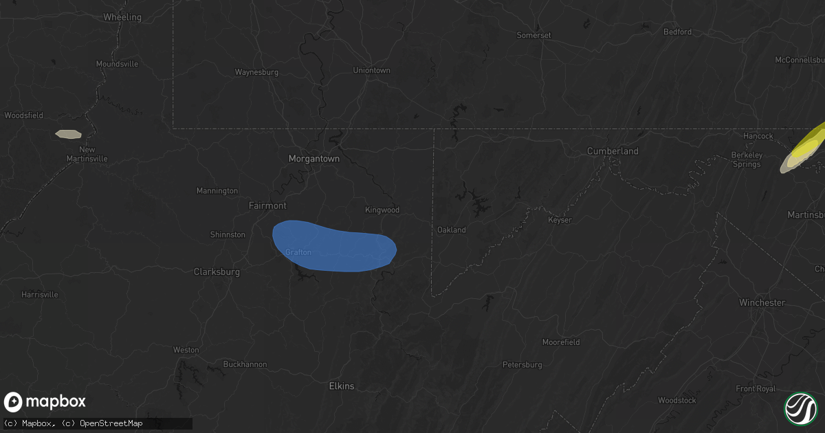 Hail map in Terra Alta, WV on June 14, 2026