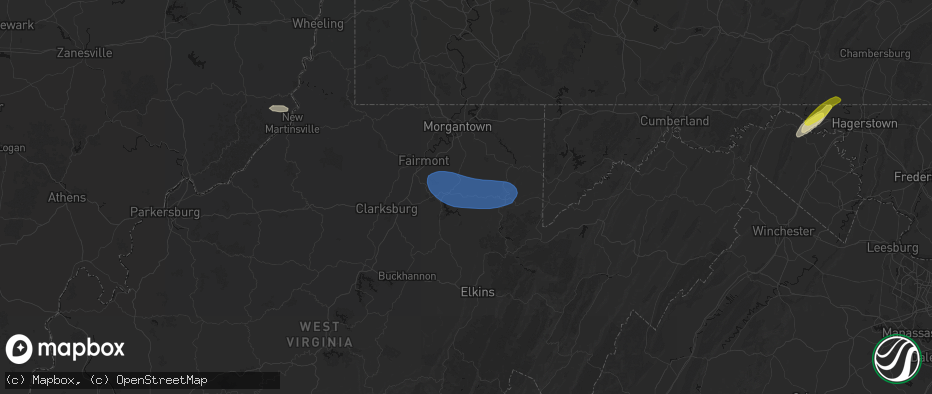 Hail map in Thornton, WV on June 14, 2026