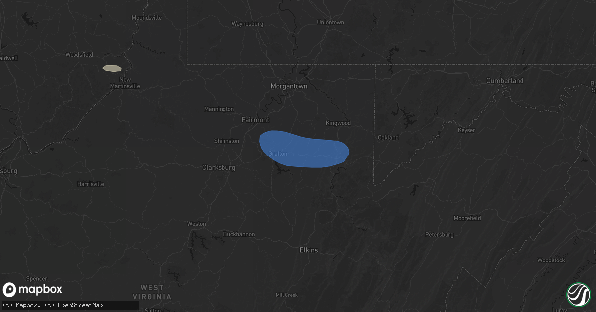 Hail map in Thornton, WV on June 14, 2026