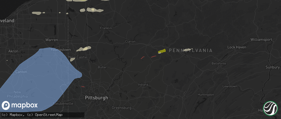Hail map in Timblin, PA on June 14, 2026