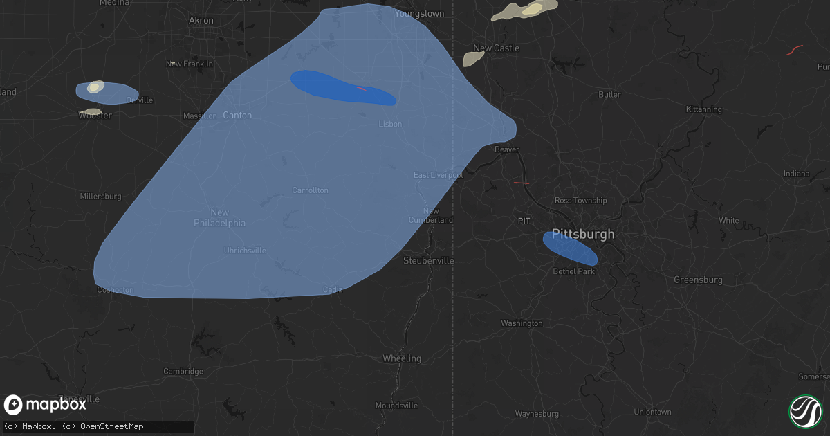 Hail map in Toronto, OH on June 14, 2026