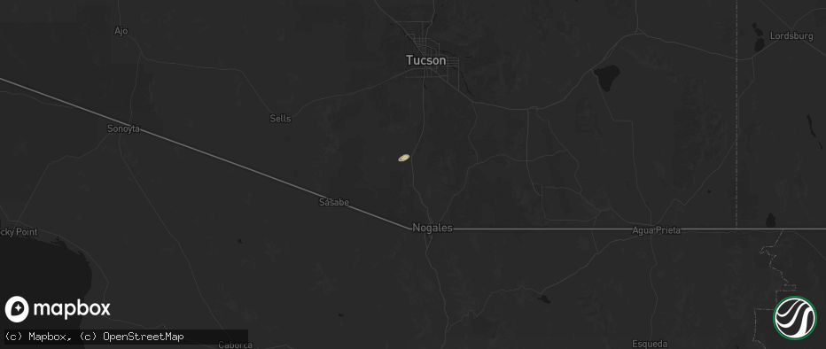Hail map in Tubac, AZ on June 14, 2026