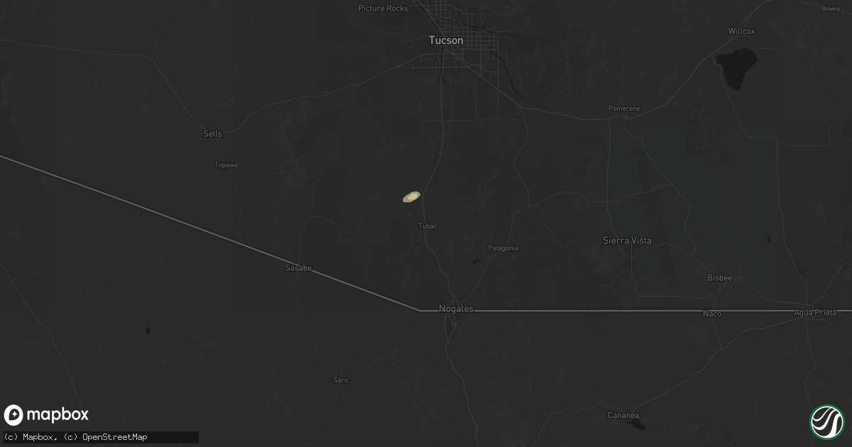 Hail map in Tubac, AZ on June 14, 2026