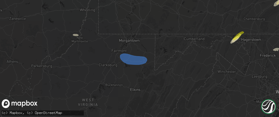 Hail map in Tunnelton, WV on June 14, 2026