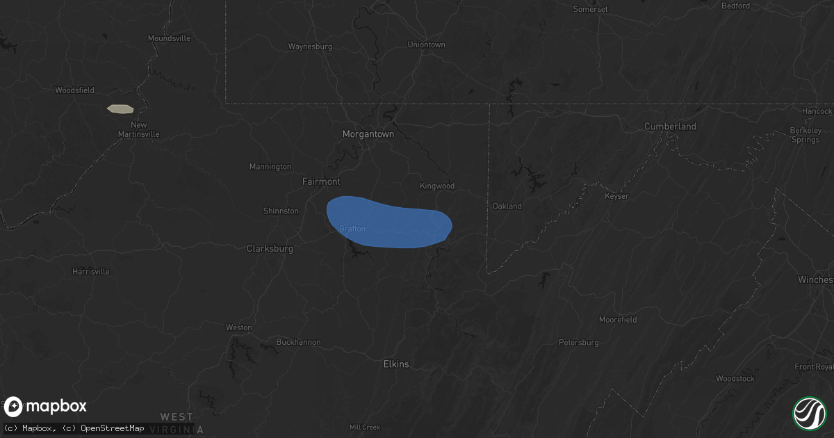 Hail map in Tunnelton, WV on June 14, 2026
