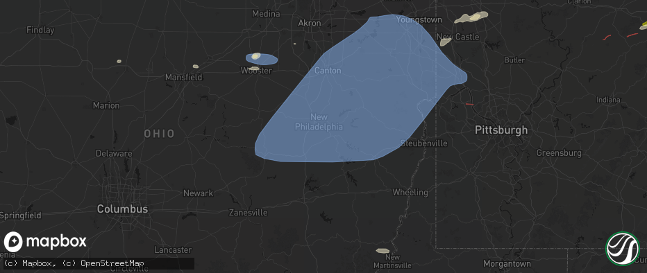 Hail map in Tuscarawas, OH on June 14, 2026