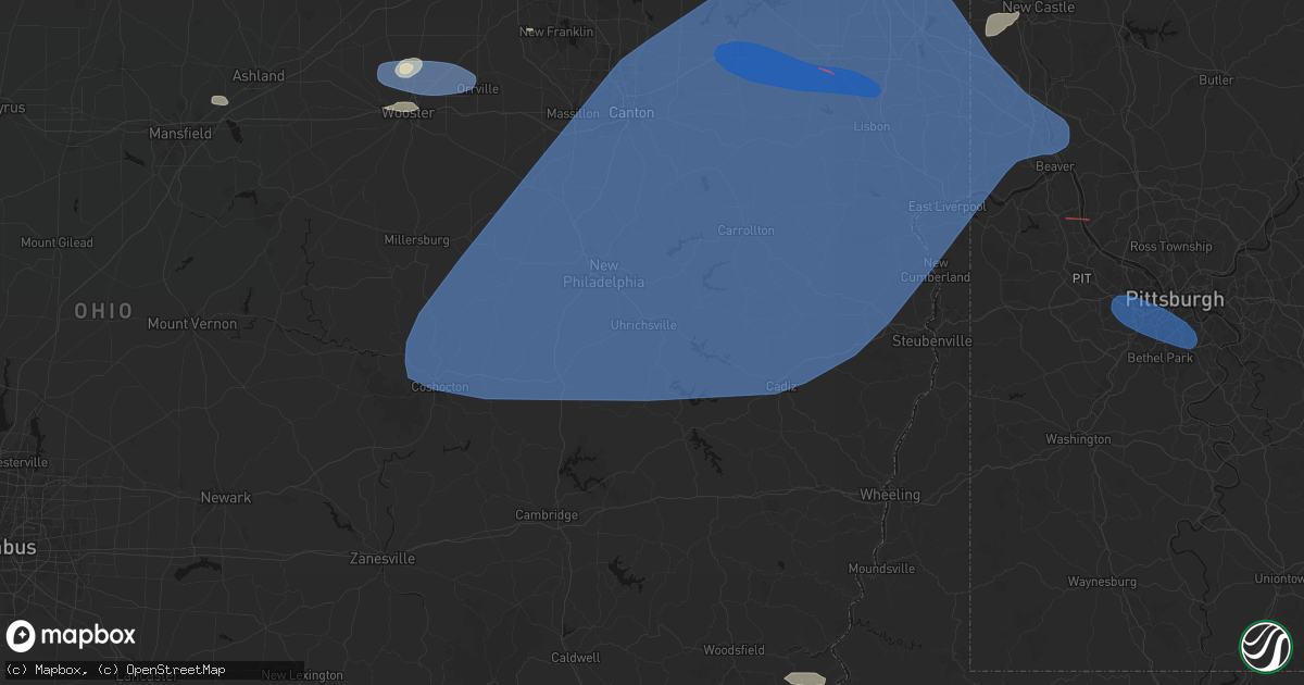 Hail map in Uhrichsville, OH on June 14, 2026