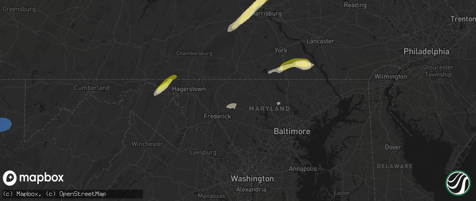Hail map in Union Bridge, MD on June 14, 2026