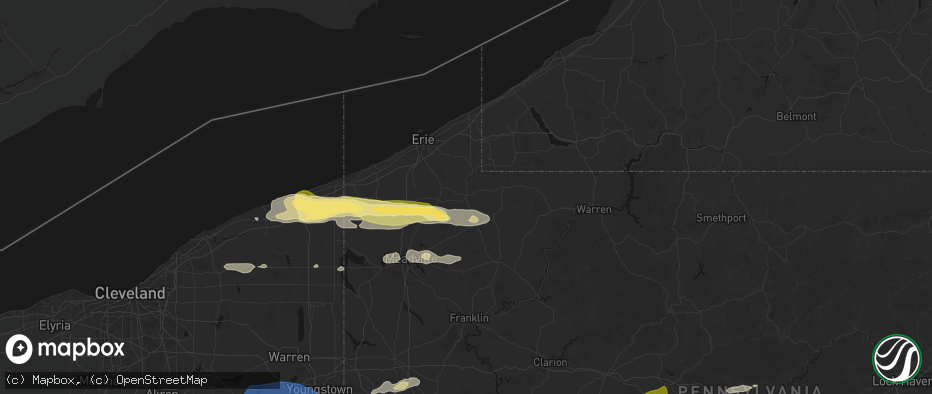 Hail map in Union City, PA on June 14, 2026