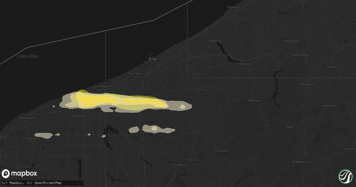 Hail map in Union City, PA on June 14, 2026