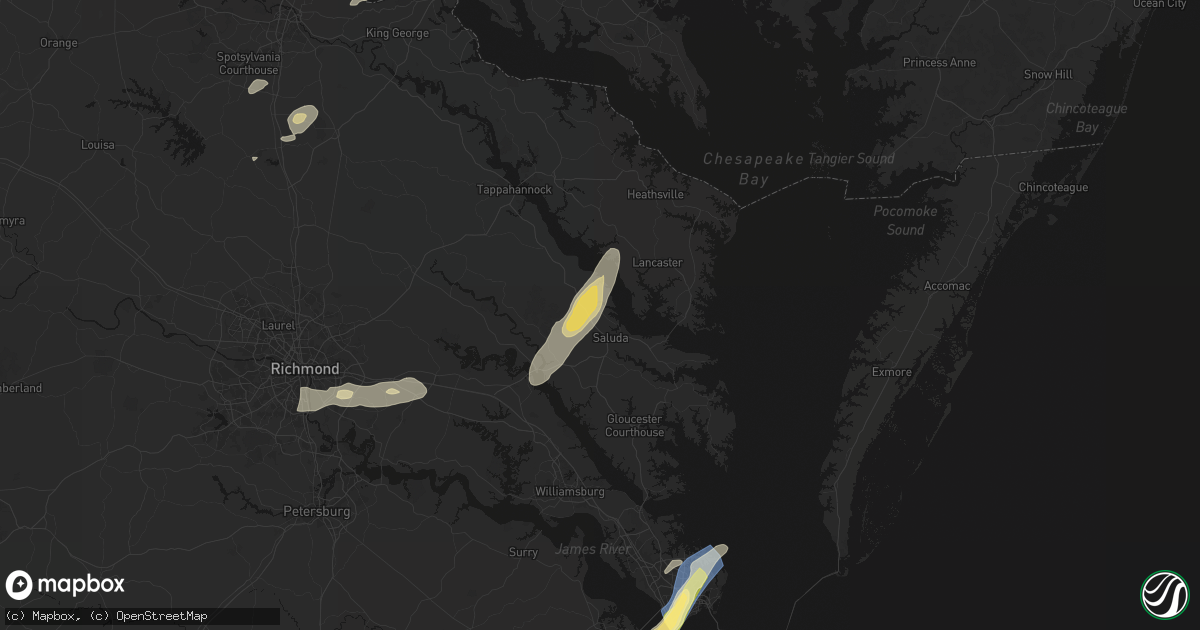Hail map in Urbanna, VA on June 14, 2026