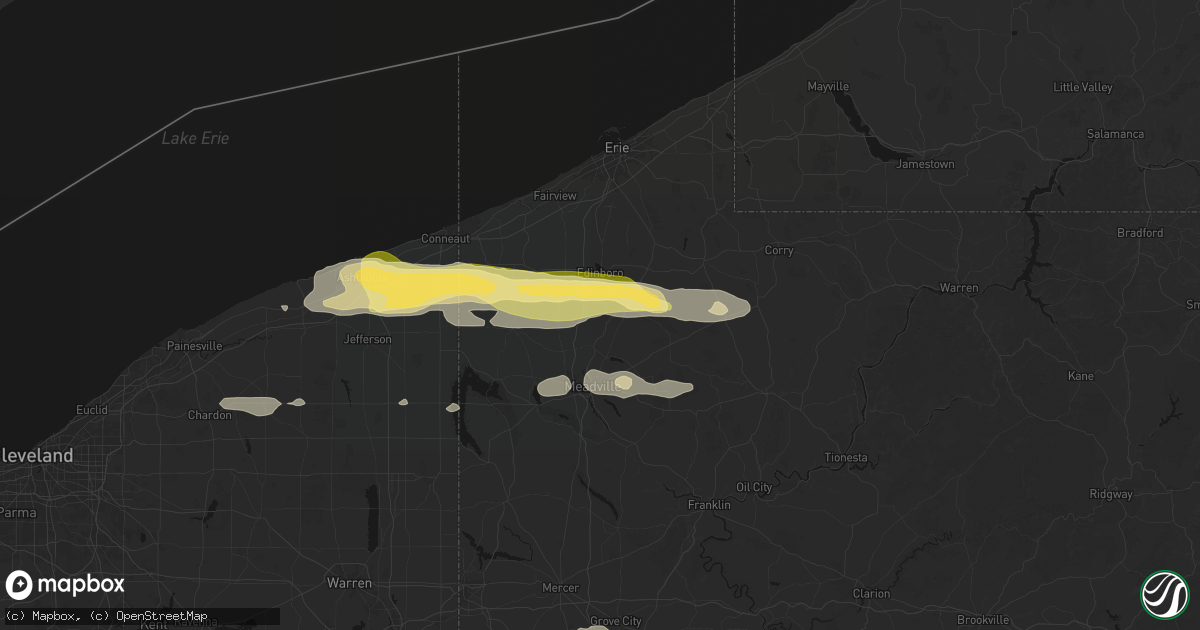 Hail map in Venango, PA on June 14, 2026
