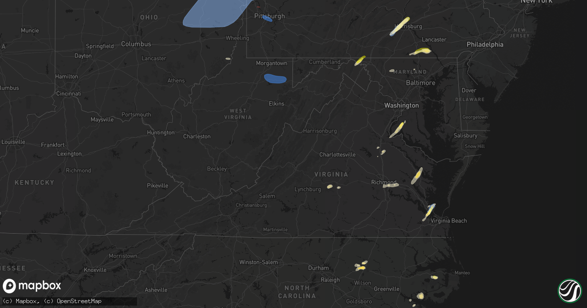 Hail map in Virginia on June 14, 2026