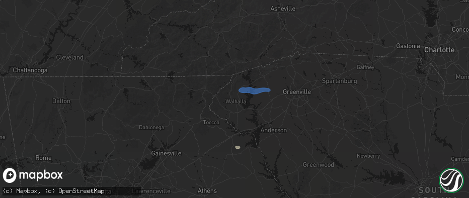 Hail map in Walhalla, SC on June 14, 2026