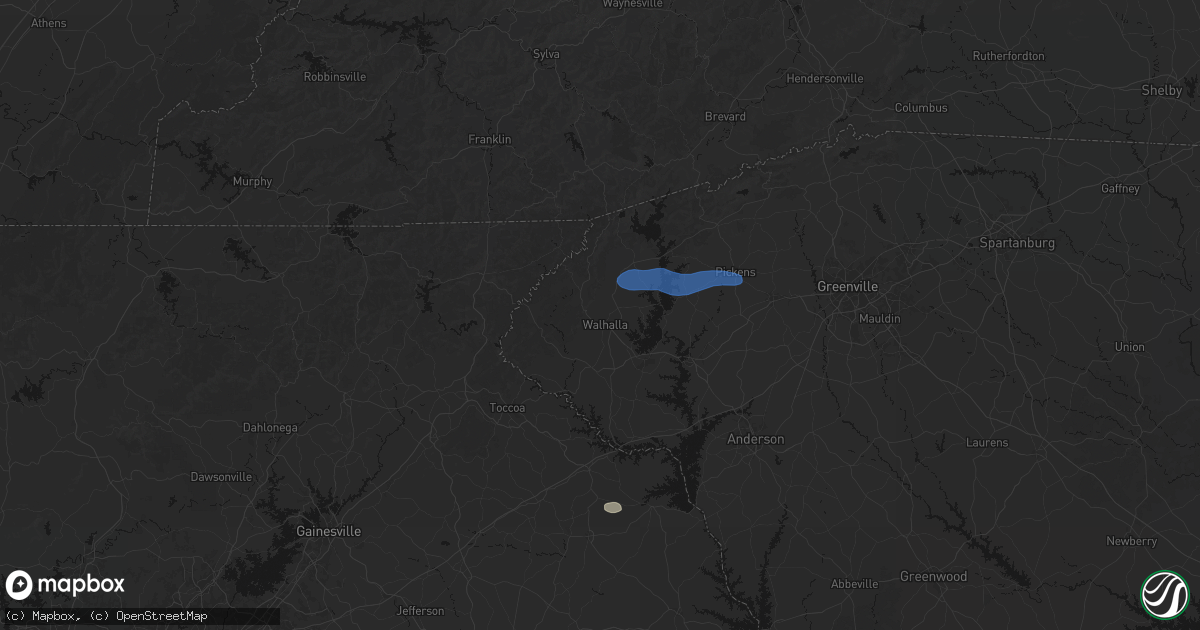 Hail map in Walhalla, SC on June 14, 2026