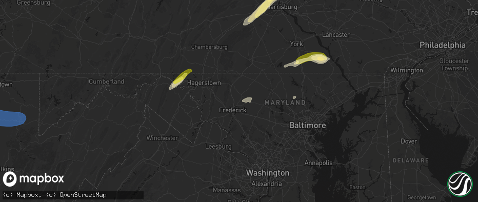 Hail map in Walkersville, MD on June 14, 2026