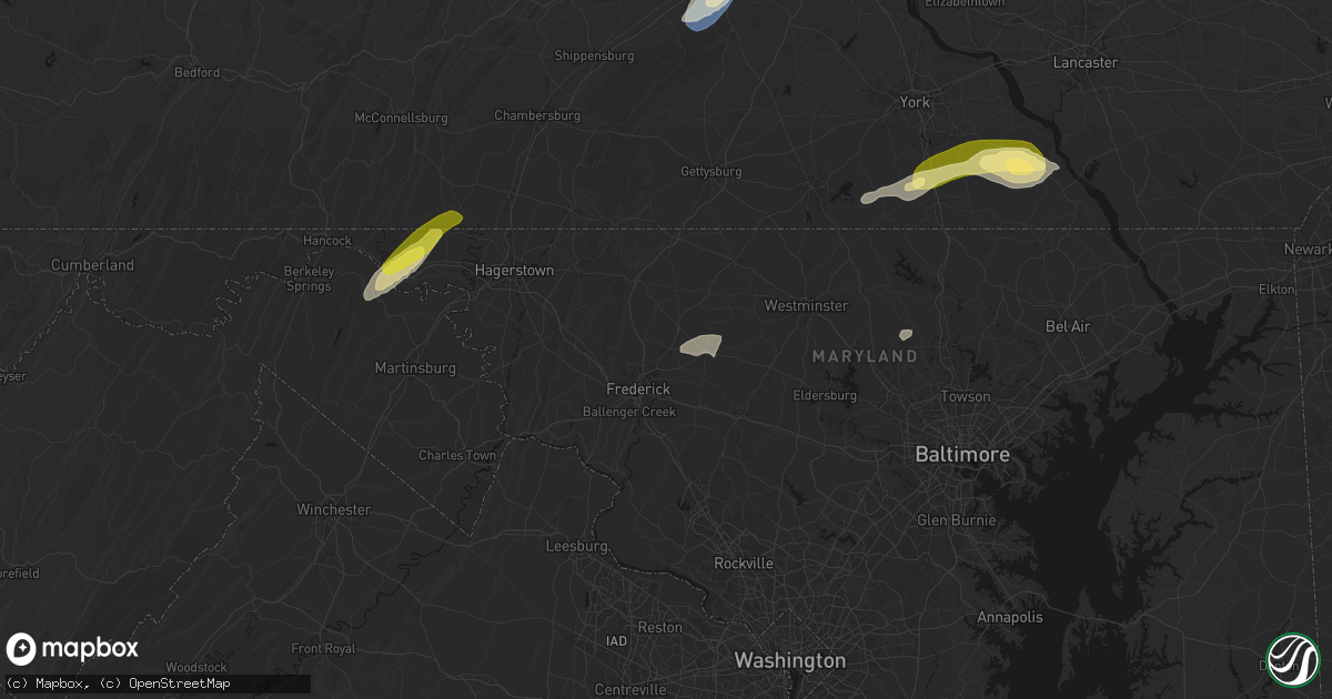 Hail map in Walkersville, MD on June 14, 2026