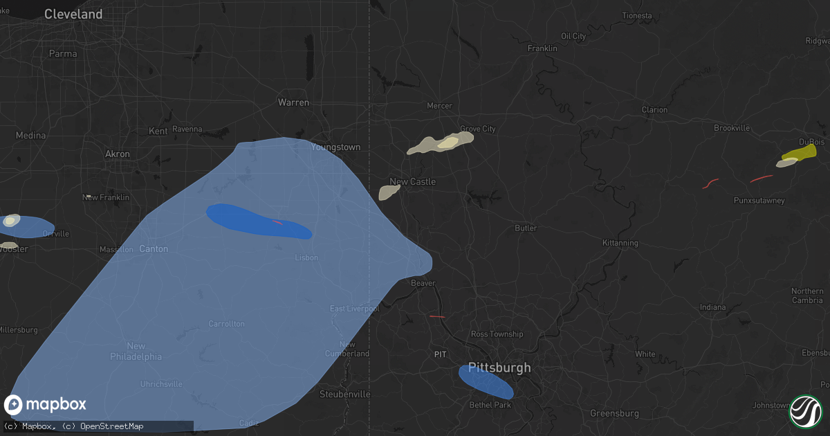 Hail map in Wampum, PA on June 14, 2026
