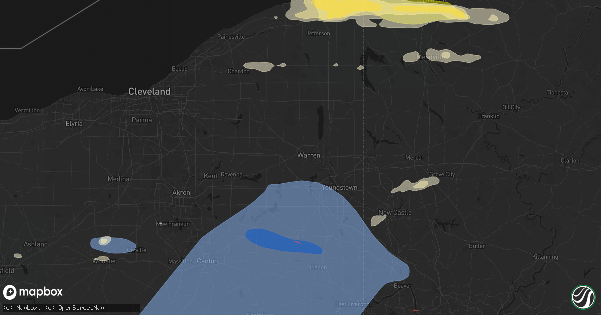Hail map in Warren, OH on June 14, 2026