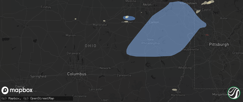 Hail map in Warsaw, OH on June 14, 2026