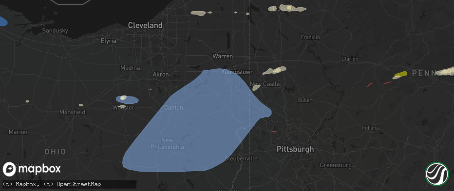Hail map in Washingtonville, OH on June 14, 2026