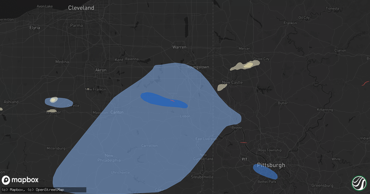 Hail map in Washingtonville, OH on June 14, 2026
