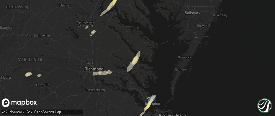 Hail map in Water View, VA on June 14, 2026