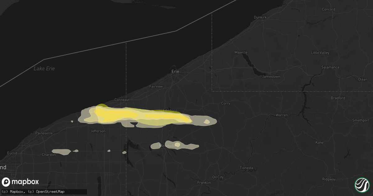Hail map in Waterford, PA on June 14, 2026