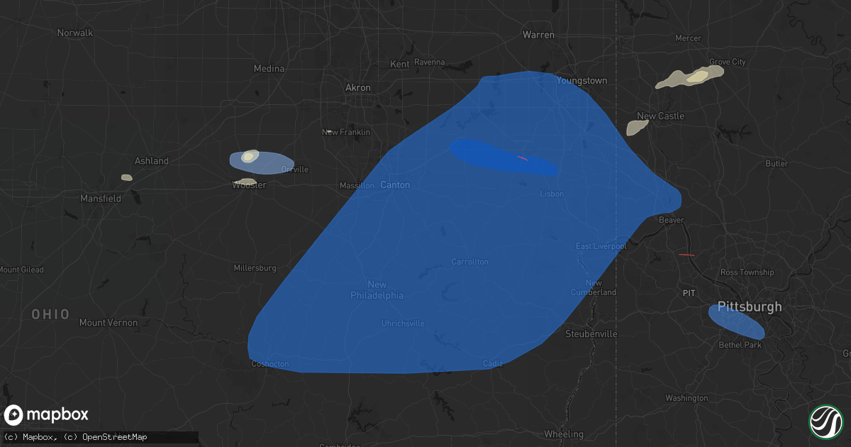 Hail map in Waynesburg, OH on June 14, 2026