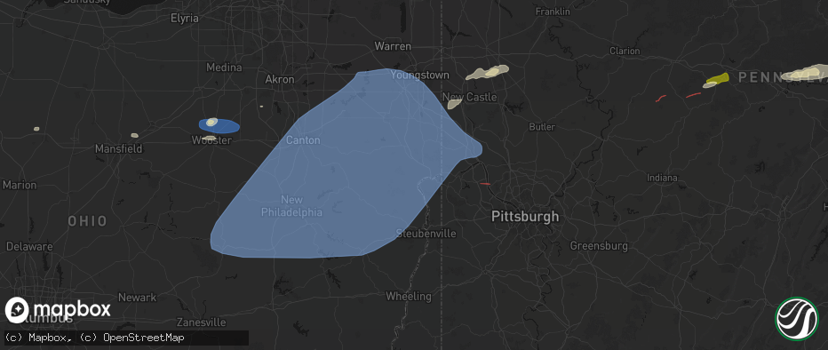 Hail map in Wellsville, OH on June 14, 2026