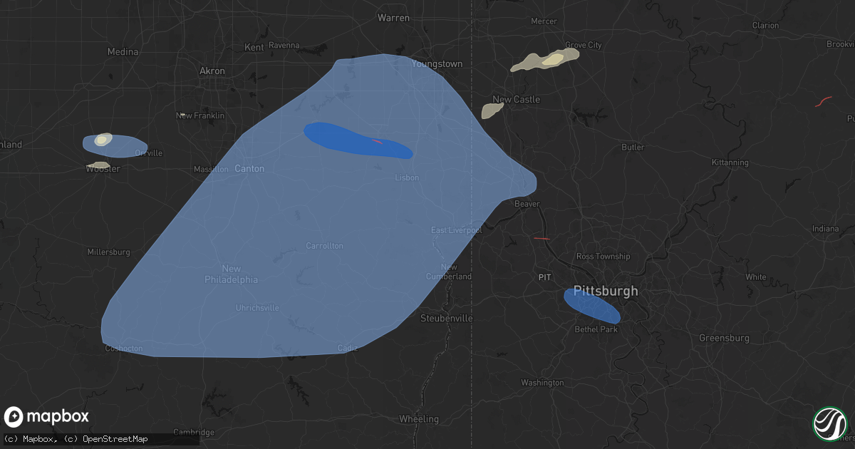 Hail map in Wellsville, OH on June 14, 2026