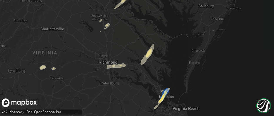Hail map in West Point, VA on June 14, 2026