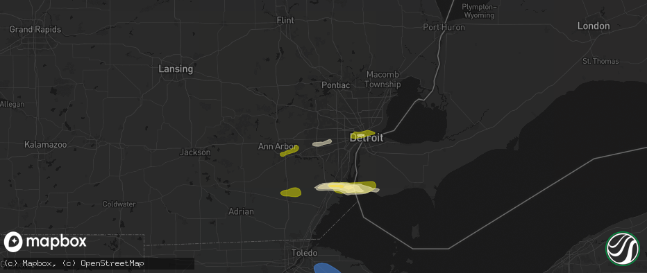 Hail map in Westland, MI on June 14, 2026