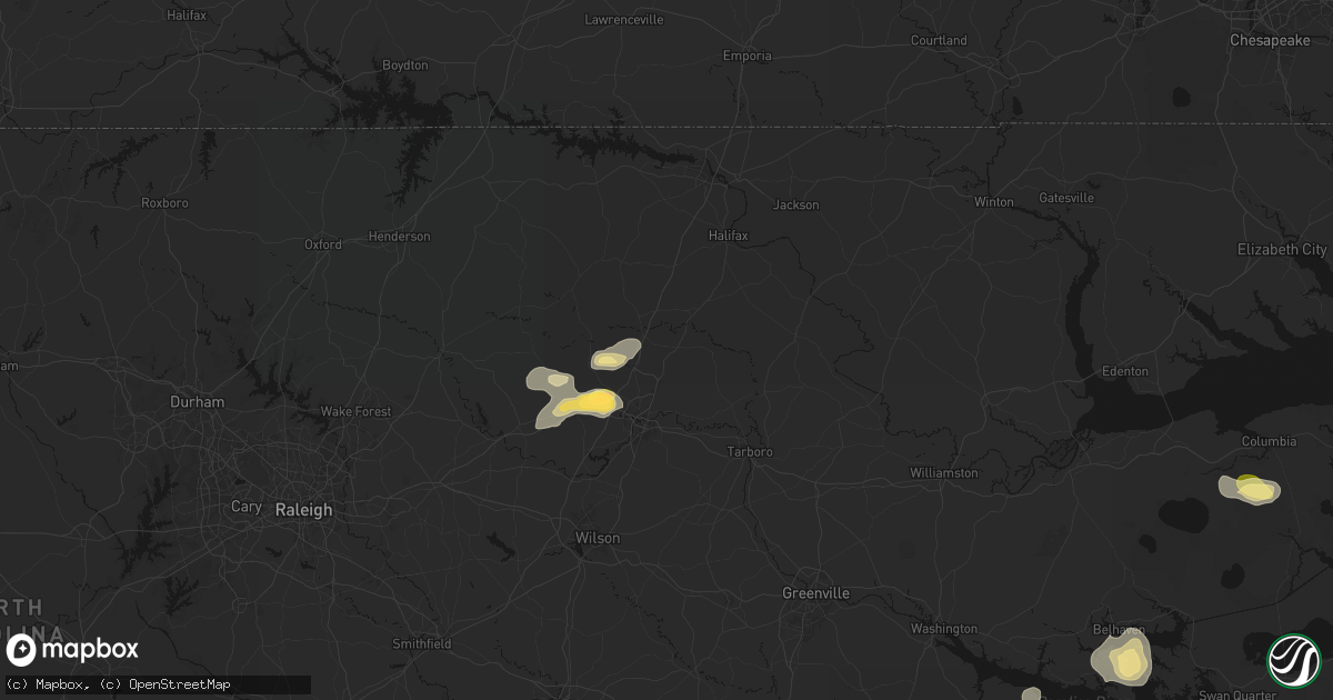 Hail map in Whitakers, NC on June 14, 2026