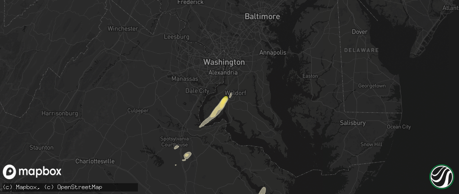 Hail map in White Plains, MD on June 14, 2026
