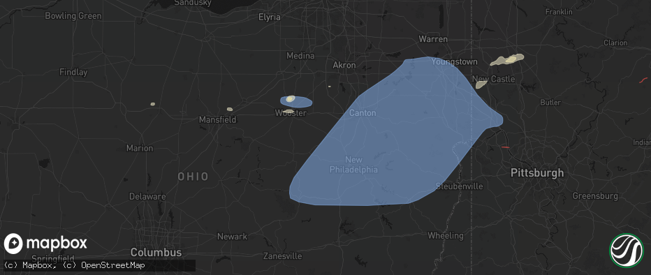 Hail map in Wilmot, OH on June 14, 2026