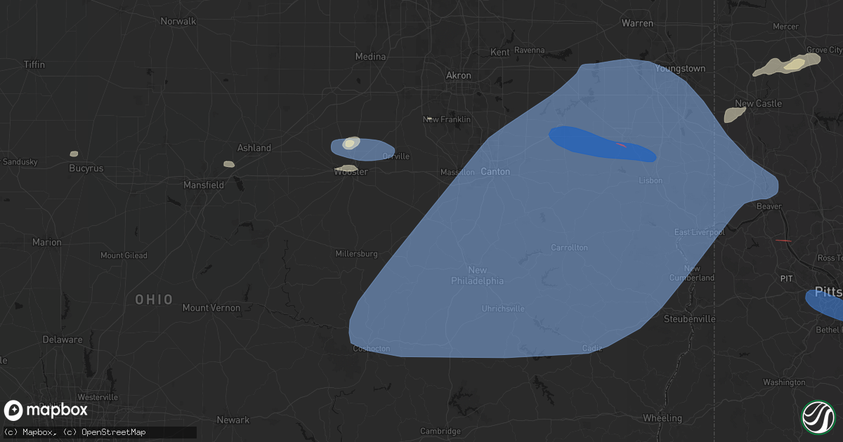 Hail map in Wilmot, OH on June 14, 2026