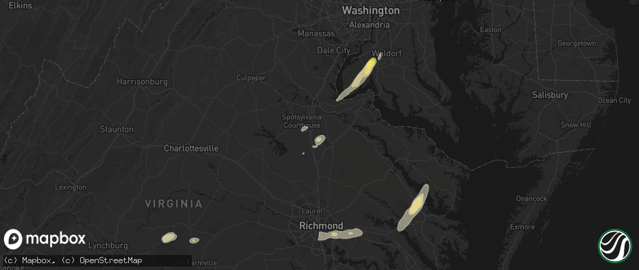Hail map in Woodford, VA on June 14, 2026