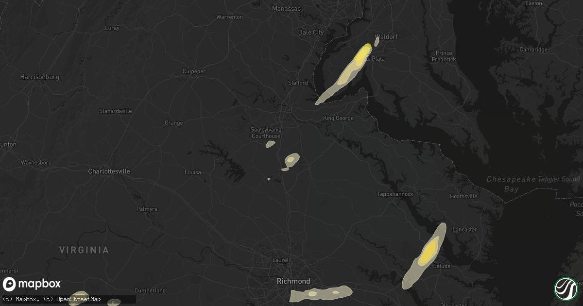 Hail map in Woodford, VA on June 14, 2026