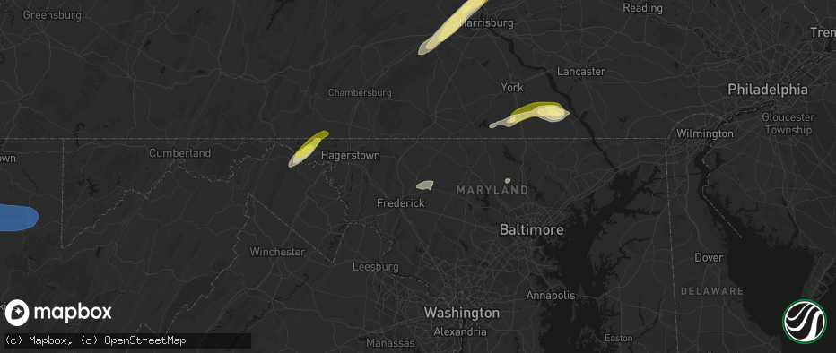 Hail map in Woodsboro, MD on June 14, 2026