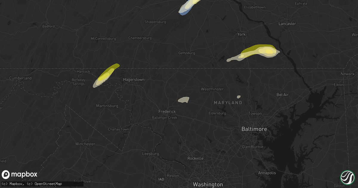 Hail map in Woodsboro, MD on June 14, 2026