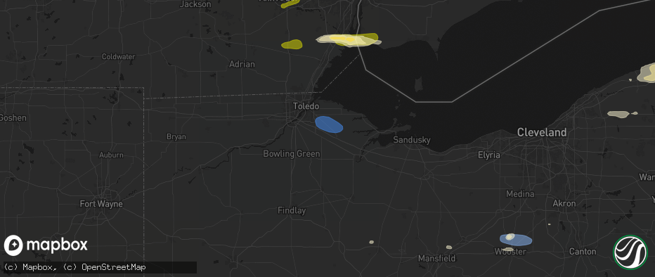 Hail map in Woodville, OH on June 14, 2026