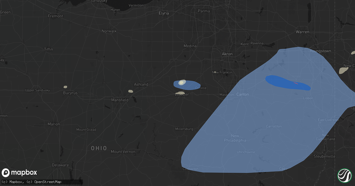 Hail map in Wooster, OH on June 14, 2026