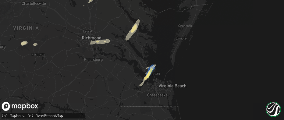 Hail map in Yorktown, VA on June 14, 2026
