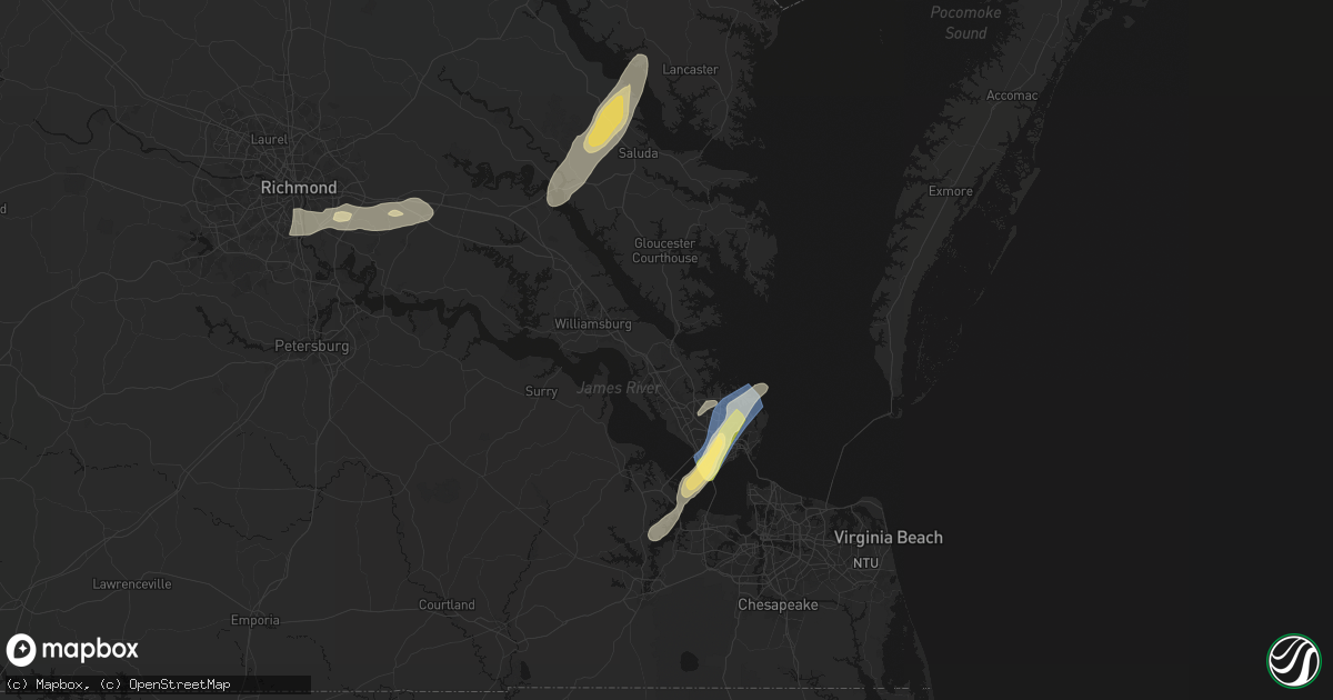 Hail map in Yorktown, VA on June 14, 2026