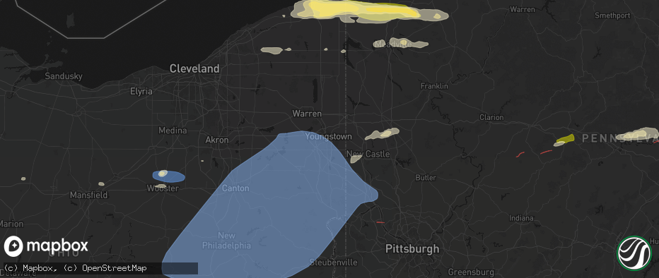 Hail map in Youngstown, OH on June 14, 2026