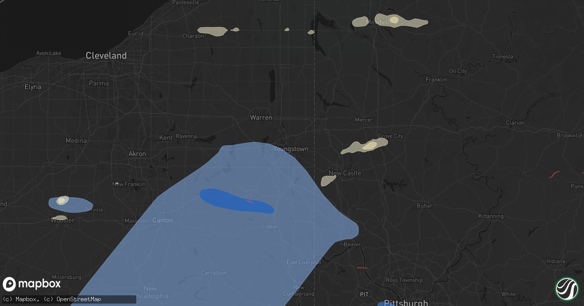 Hail map in Youngstown, OH on June 14, 2026