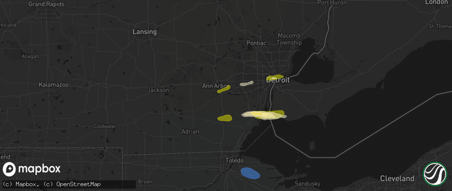 Hail map in Ypsilanti, MI on June 14, 2026