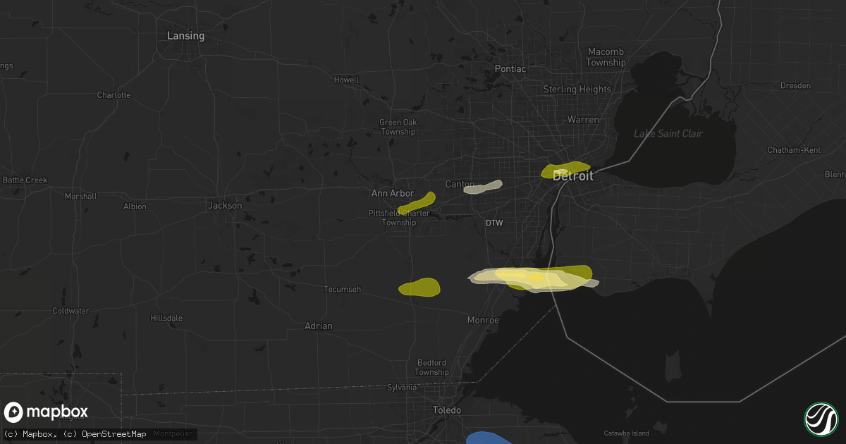 Hail map in Ypsilanti, MI on June 14, 2026