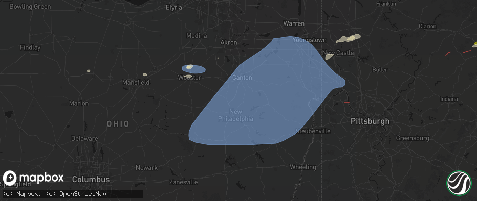 Hail map in Zoar, OH on June 14, 2026